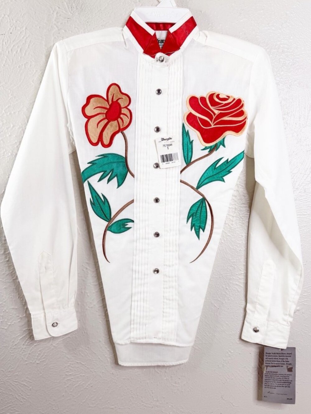 VTG Wrangler Small Western Tuxedo Shirt Rhinestone Button Embroidered Rodeo NWT